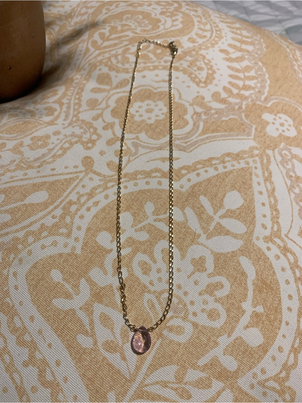 Gold Chain Necklace with Pink Teardrop Pendant